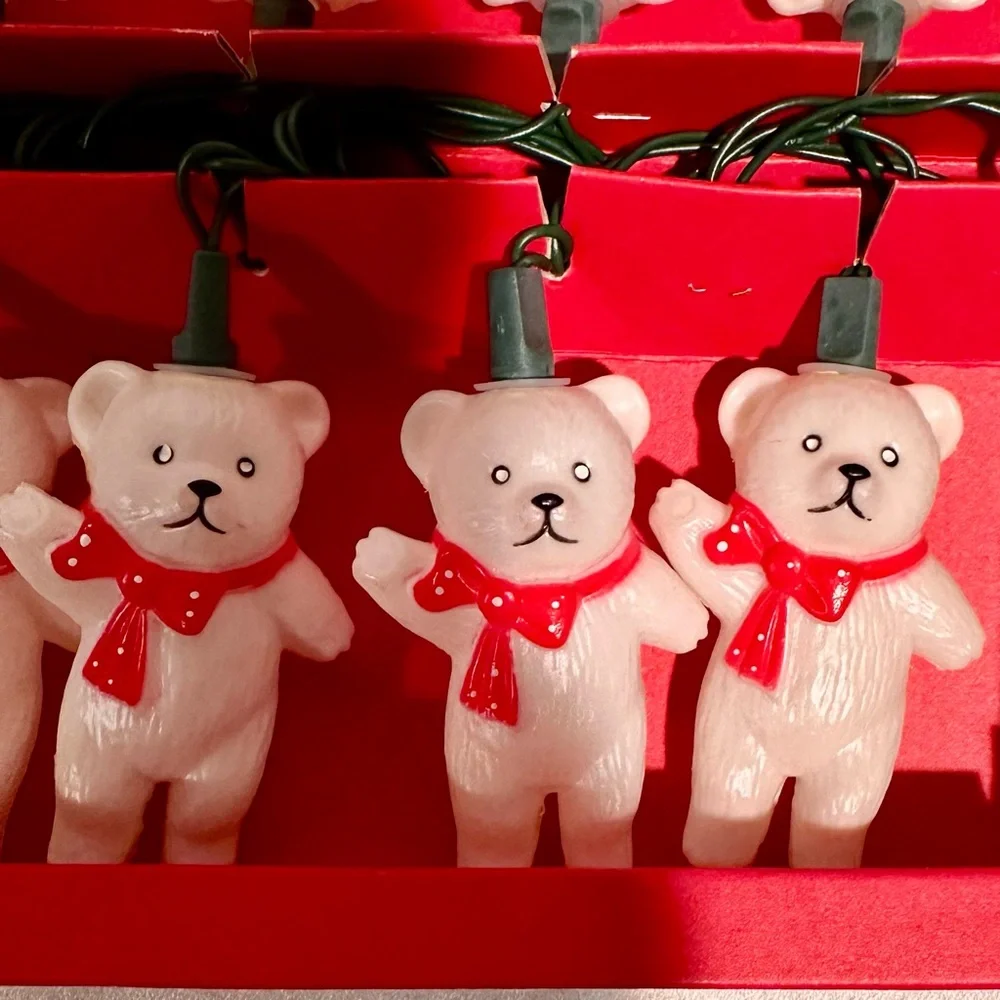 Vintage 80s Teddy Bear Novelty Christmas Tree Lights Made in Taiwan